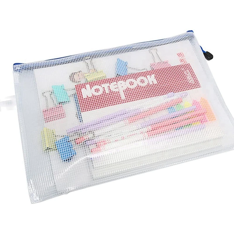 Bolsa de malla con cremallera para documentos, 64 piezas, carpetas de archivos impermeables con cremallera, tamaño A4, para escuela, oficina, bolsas de almacenamiento de viaje