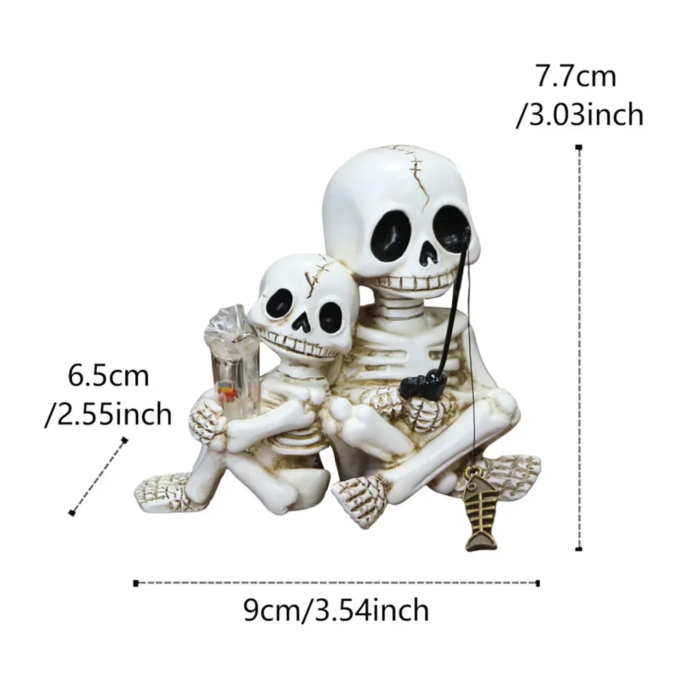 Halloween Parent-Child Skull Statue Resin Potted Plant Garden Decoration, Small Skeleton For Garden Pond Halloween Decor 2025