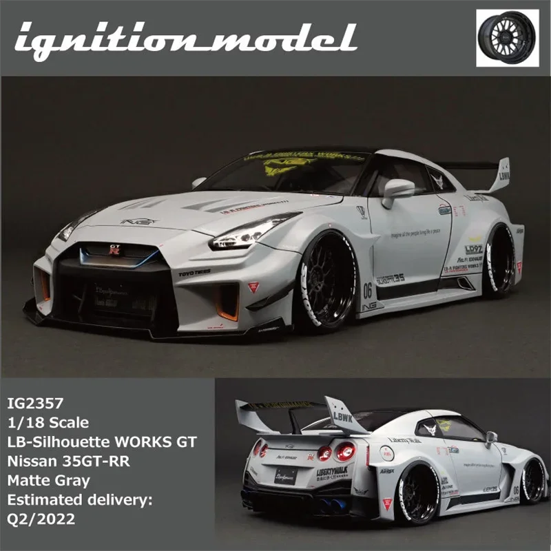 IG 1/18 For LB-Silhouette WORKS GT Nissan GTR 35GT-RR Diecast Model Car Toys Hobby Matte Gray Collection Ornaments Display