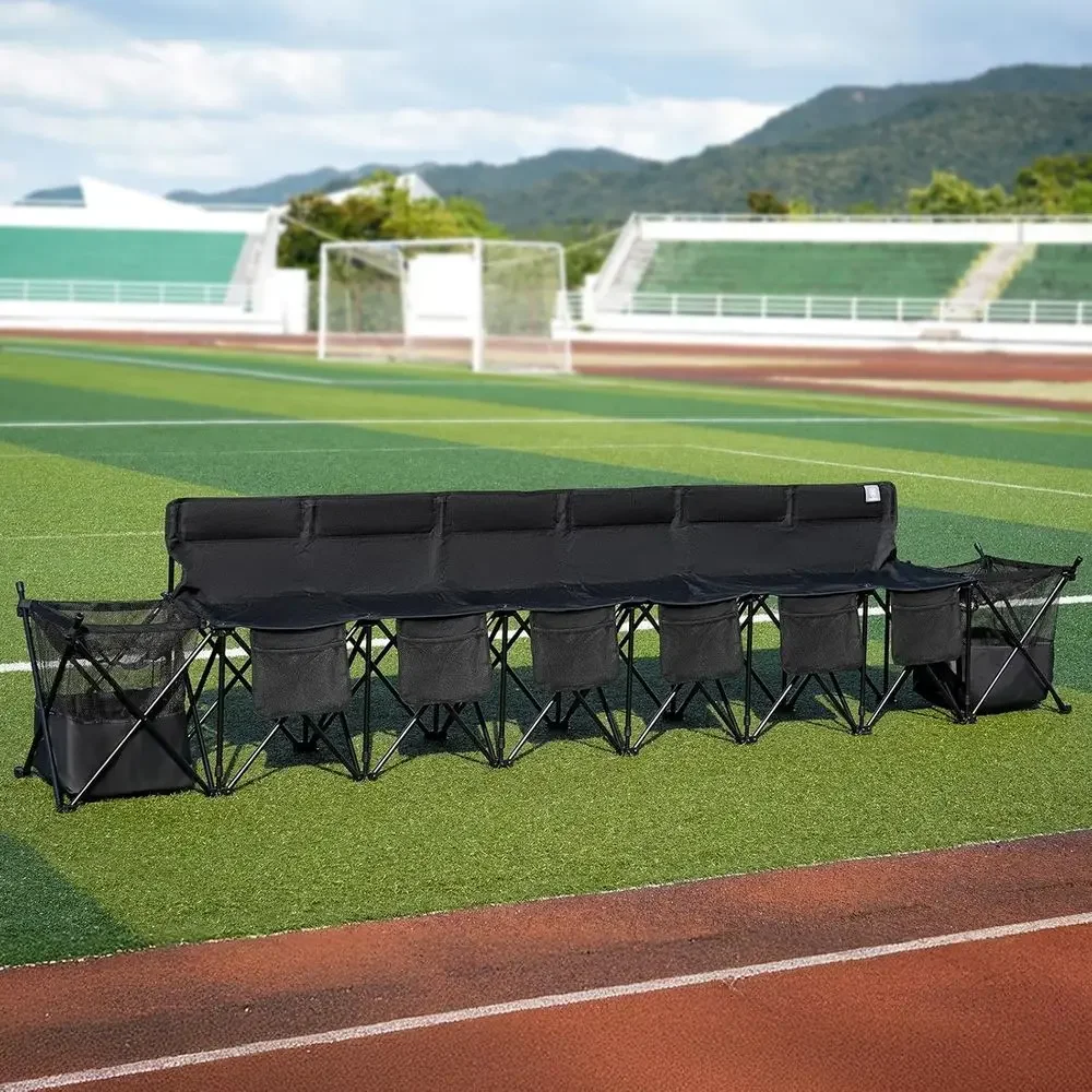 6-Seat Soccer Team Bench with Carry Bag, Portable Sideline Chairs, Ideal for Sports Events and Outdoor Activities