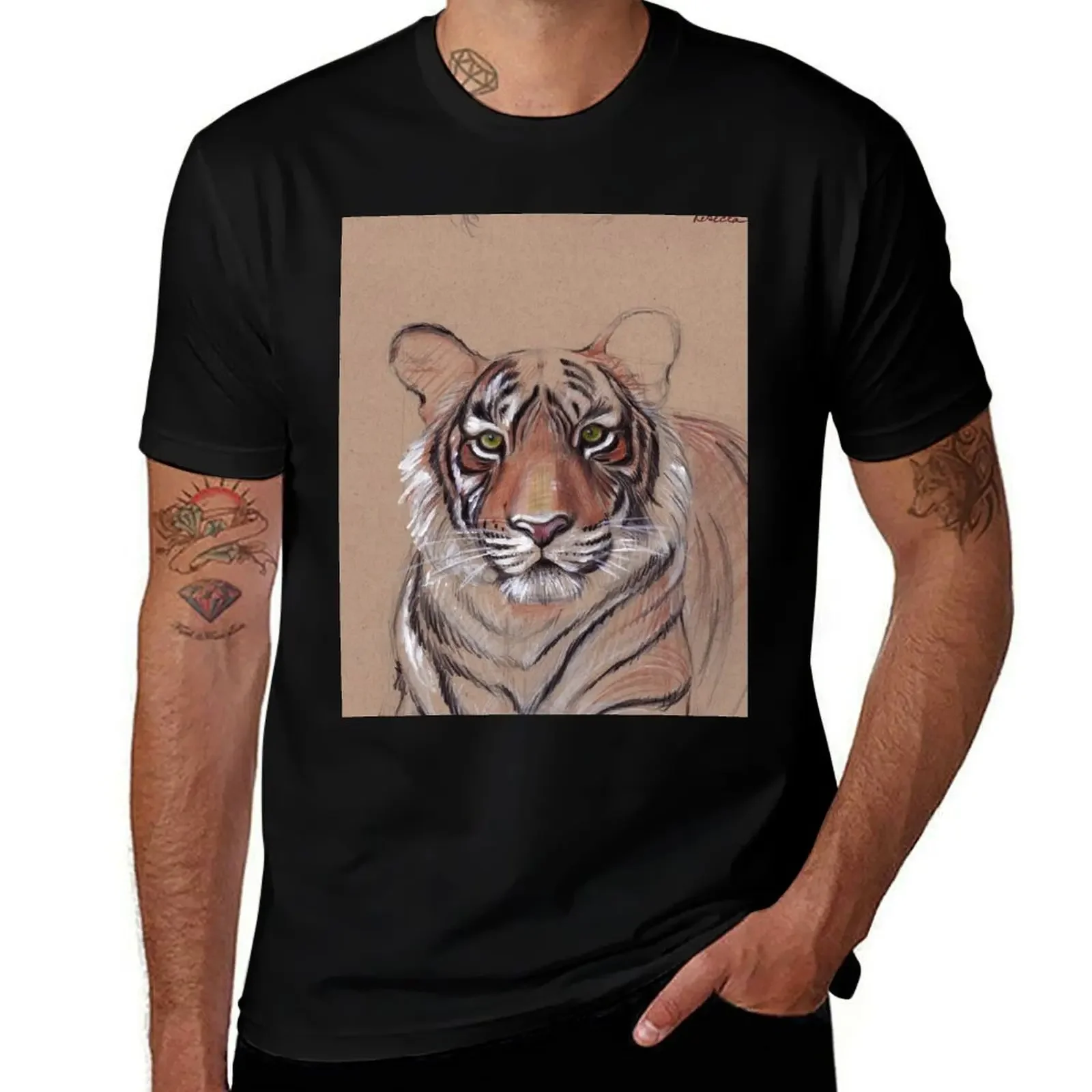 UNFINISHED BUSINESS - Original Tiger Drawing - Mixed Media (acrylic paint & pencil) T-Shirt vintage graphic tee Men's t-shirt