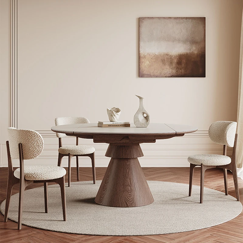 

Round Extendable Dining Table Chairs Kitchen Mobile Nordic Dining Table Designer Children Mesas De Jantar Kitchen Furniture