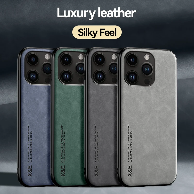 Luxury Leather Case For iPhone 11 12 13 14 Pro Max Mini XR XS Max 8 7 Plus SE 2020 14Pro Cover With Metal Plate Support Car Hold