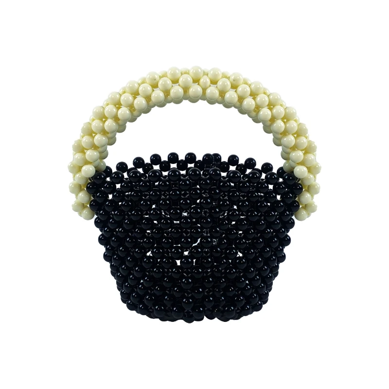 

Мини-сумочка ручной работы из бисера, черно-белый цвет, модная тканая акриловая сумка-ведро, модная ручная сумка