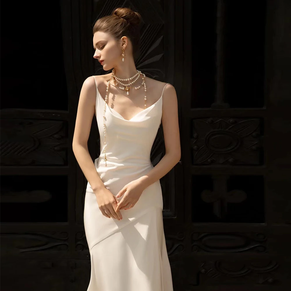 

Simple Women's Elegant Bridal Dresses Sexy Thin Strap Sleeveless Mermaid Pleated Wedding Welcome Guest Gowns Vestidos De Novia