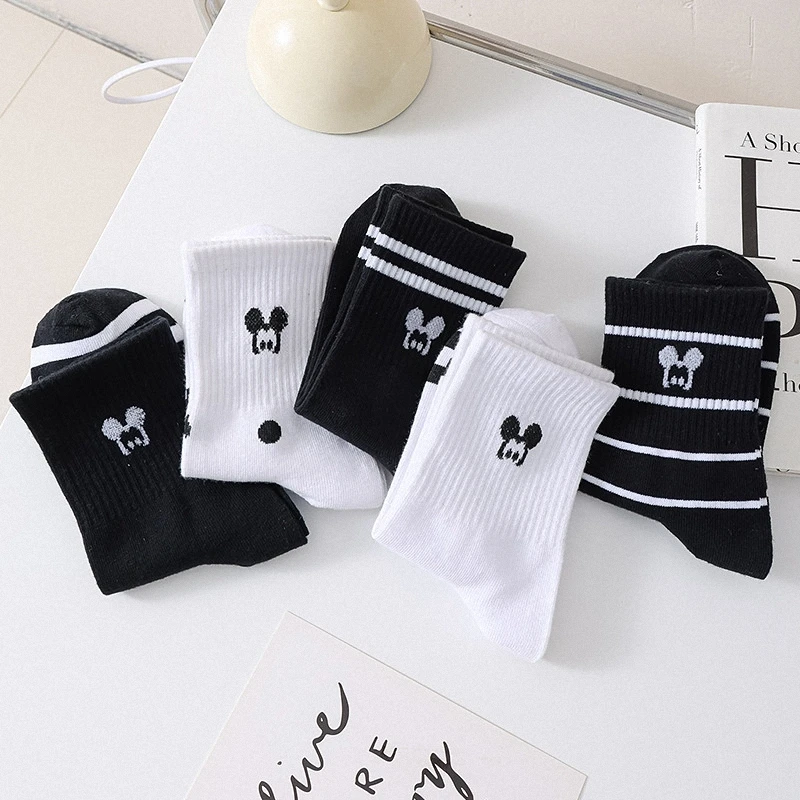 Chaussettes longues à tube moyen pour femmes, coton, confortables, décontractées, lettre, automne, hiver, nouvelle mode, 5/10 paires