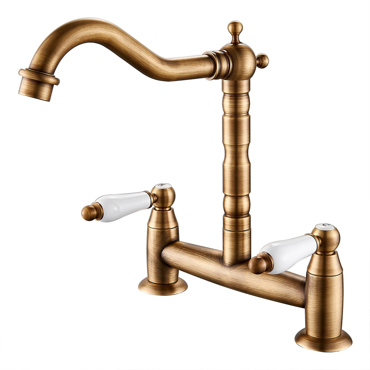 Keuken Keramische Handgreep Kraan Europese Stijl Full Messing Retro Dubbele Gat Twee Handgreep Badkamer Wastafel Kraan Gootsteen Kraan