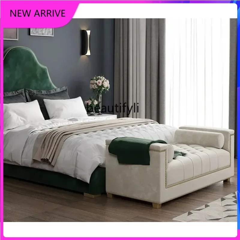 

b573 Simple bedroom fabric bedside stool, light luxury cloakroom small sofa American bedside, stool