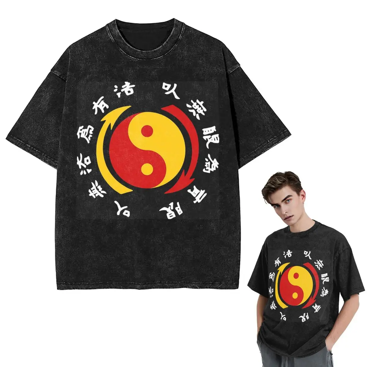 Streetwear T-Shirts JKD Jeet Kune Do Logo Washed T Shirt Short Sleeve Hip Hop T-Shirt Tops Tees for Men Women