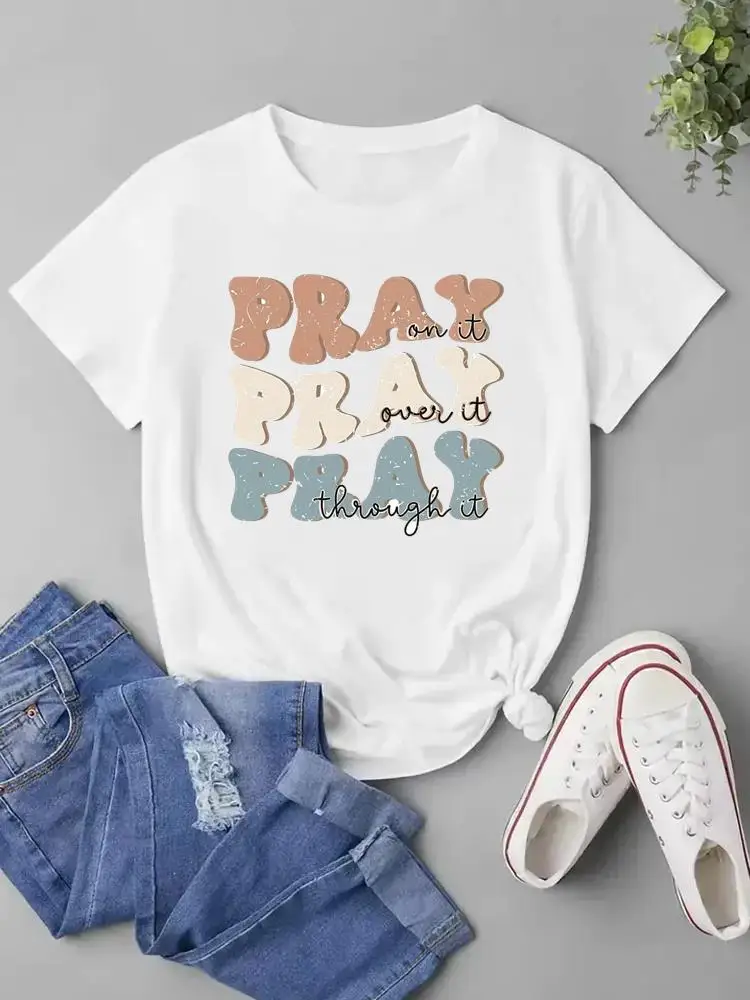 

T Shirt O-neck Clothes Clothing Top For Women Faith Style Cute Short Sleeve Tee Casual Fashion Printed Graphic T-shirts