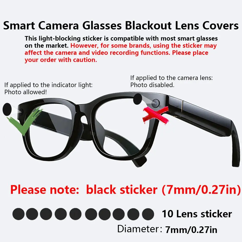 AI Camera Glasses Blackout Lens Covers This light-blocking sticker is compatible with most smart glasses on the market.
