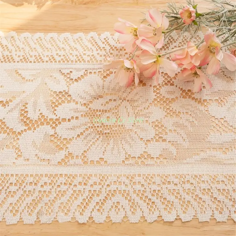 X90F Set of 2 Artistics Lace Table Linens With Square Florals Designs Easy Cleaning Polyester Dining Room Decoration