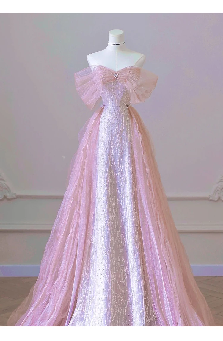 Exquisito vestido De novia De lentejuelas con cuentas rosas, vestido De fiesta De Noche con tren De tul desmontable, Vestidos De cumpleaños