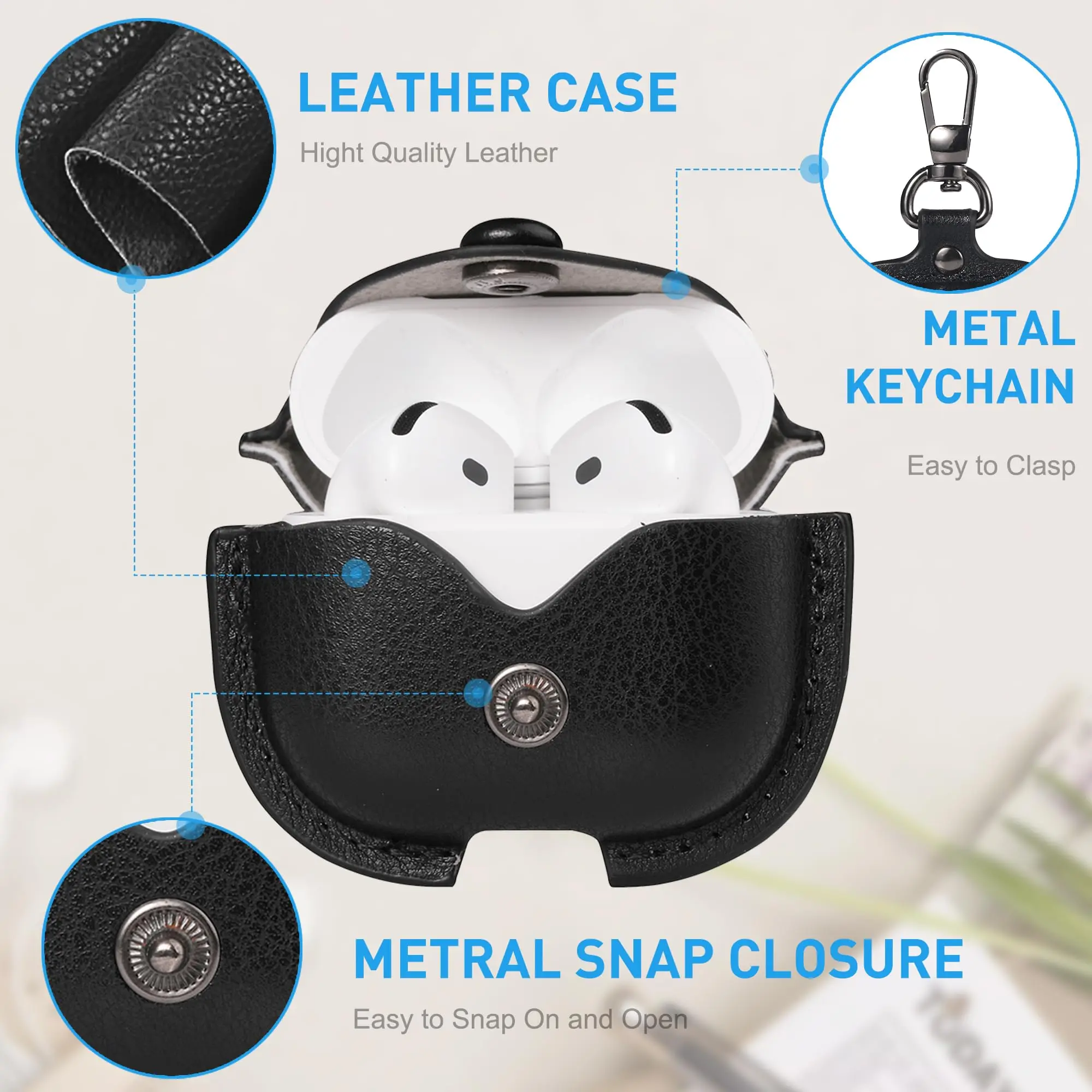 2025 AirPods 4용 가죽 케이스(키체인 포함) Apple Airpods Generation 4th용 클리너 펜이 포함된 소프트 충격 방지 보호 커버