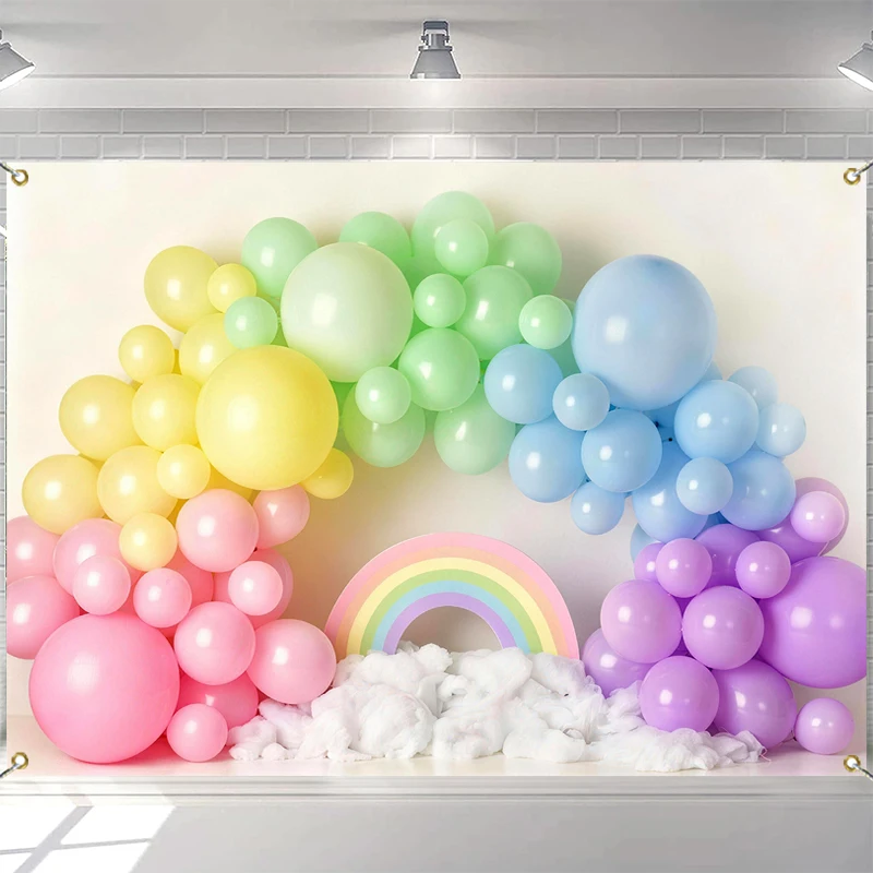 

LS Rainbow Balloon Arch Backdrops Child Baby Photo Props Adult Kids Decors Butterflies Fluttering Photography Studio Backgrounds
