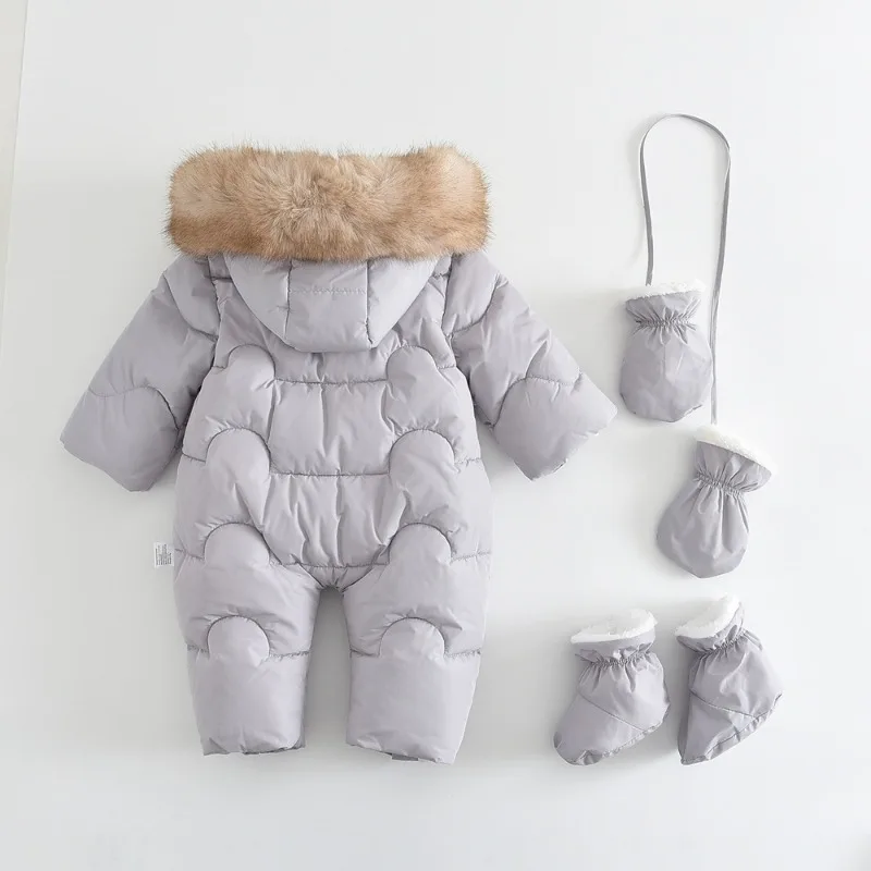 3Pcs Bellbell Winter Baby Rompers Thick Warm Infant Hooded Inside Fleece Jumpsuit Newborn Boy Girl Overalls Toddler Clothing Set