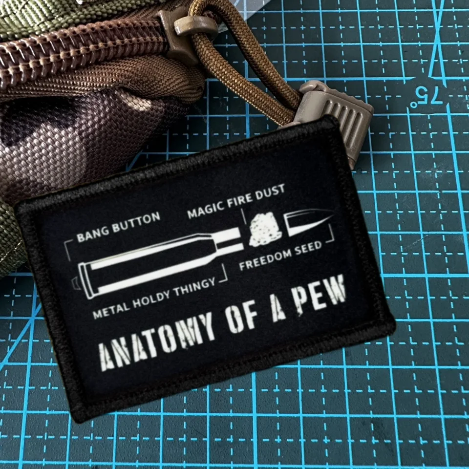 

Anatomy of A Pew Pewer Ammo Gun Tactical Patches Hook&Loop Funny Retro Tin Sign Amendment Morale Badge Military Backpack Armband