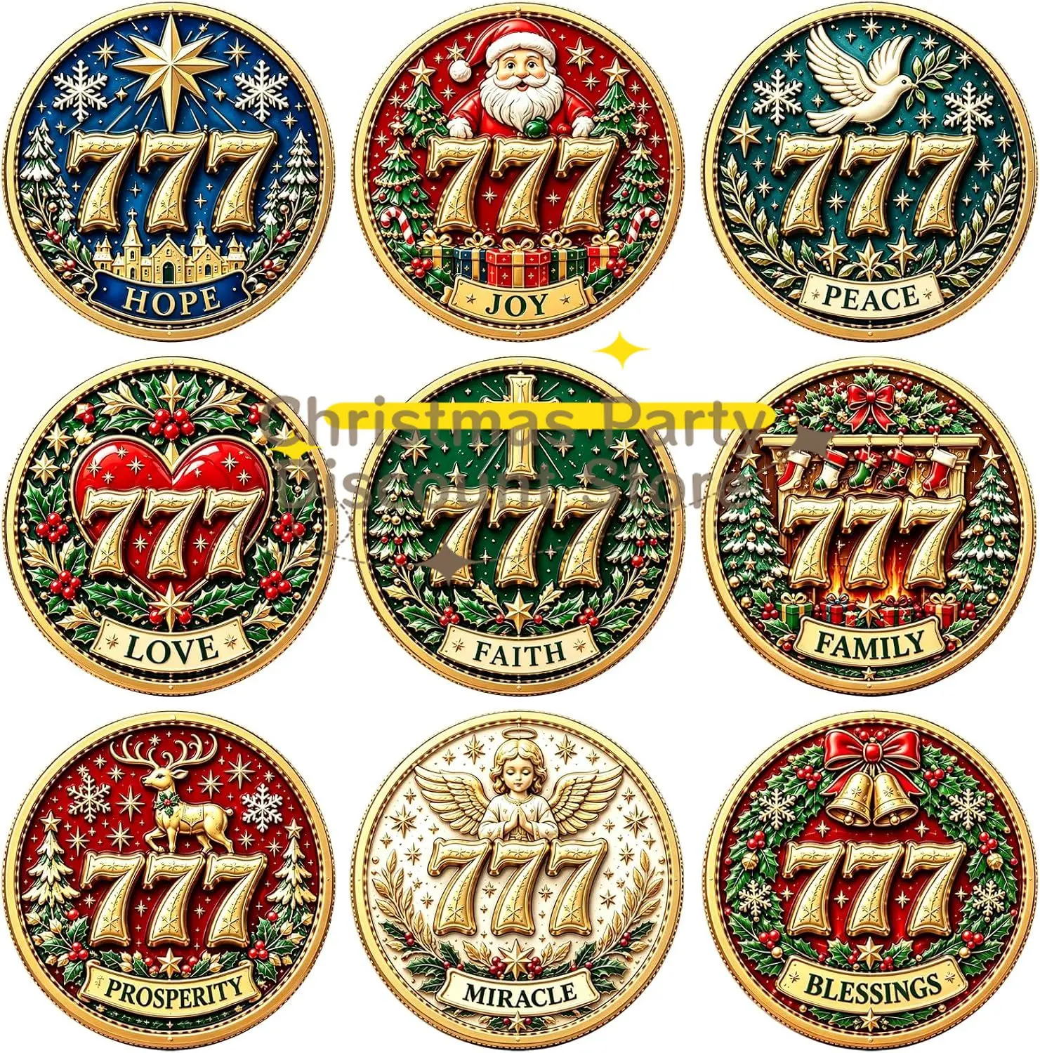 Pièce de bonheur de Noël Lucky 777, pièce commémorative de bonne fortune pour les fêtes