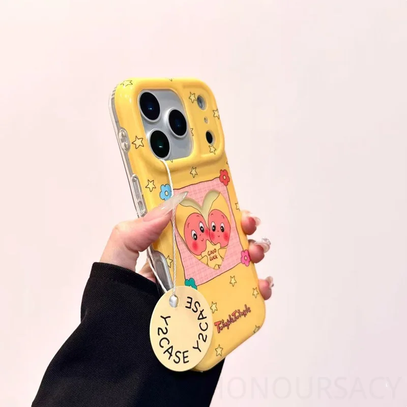 على شكل قلب نمط لطيف الكرتون مكافحة الإفلات الحالات الهاتف آيفون 17 16 14 13 بروماكس 15Pro الغطاء الخلفي المرأة الحالات الواقية