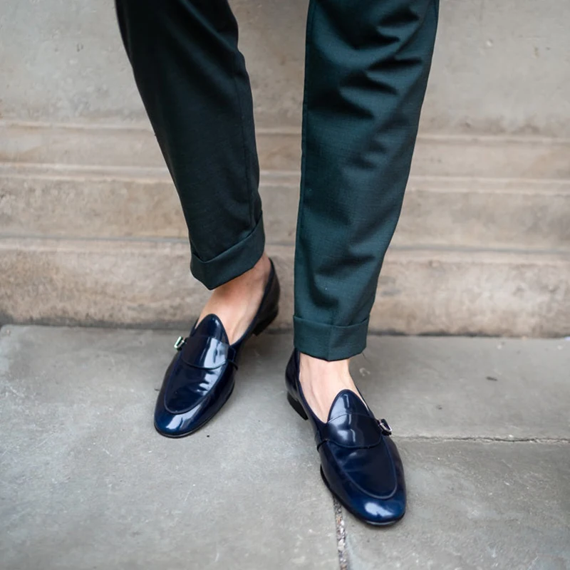 Piergitar Italian Style Hand-Polished Calfskin Single-Monk Belgian Loafers For Formal Wear Handcrafted Men's Smoking Slippers