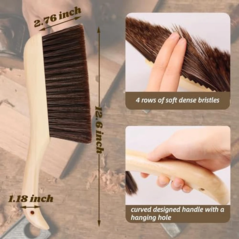 A95G Hand Broom Dust Brush with Wooden Handle Suitable for Counter Bed Sofa Car Fireplace Clothes Household Cleaning