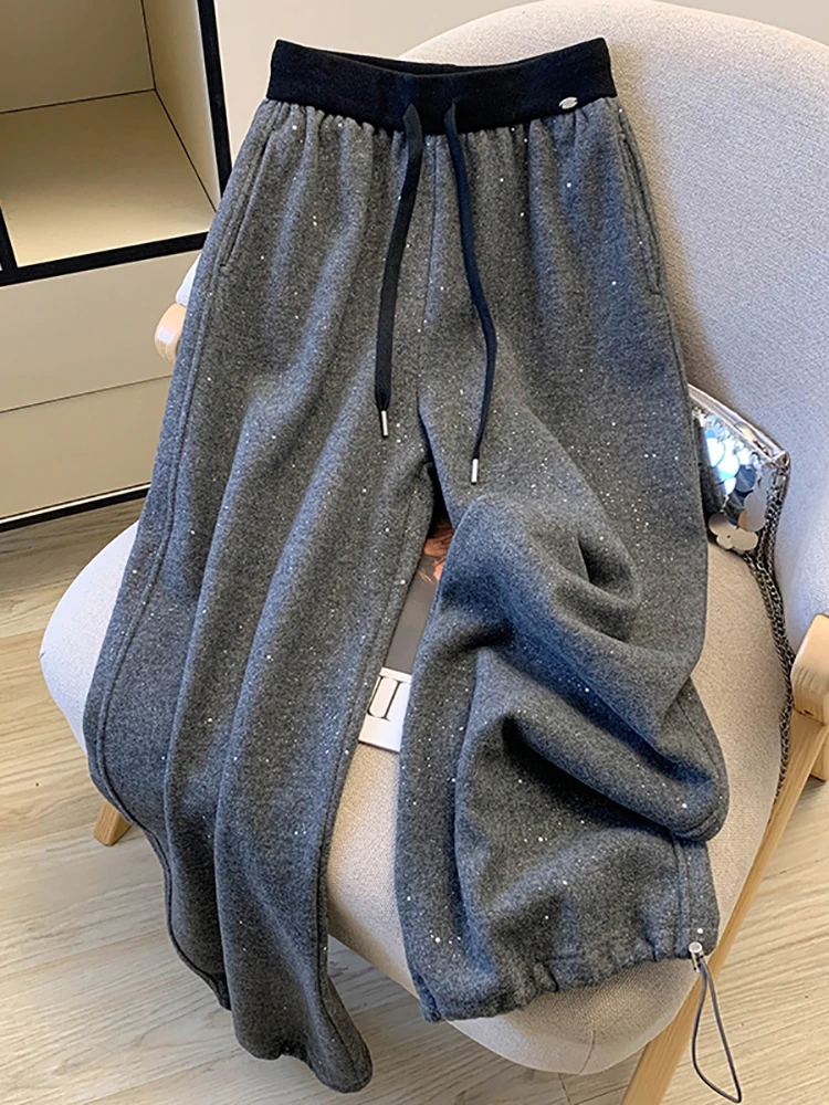 

Женские утепленные драпированные повседневные брюки-джоггеры Deep ey Heavy Du с высокой талией, стразами и декоративной тесьмой, утягивающие фигуру