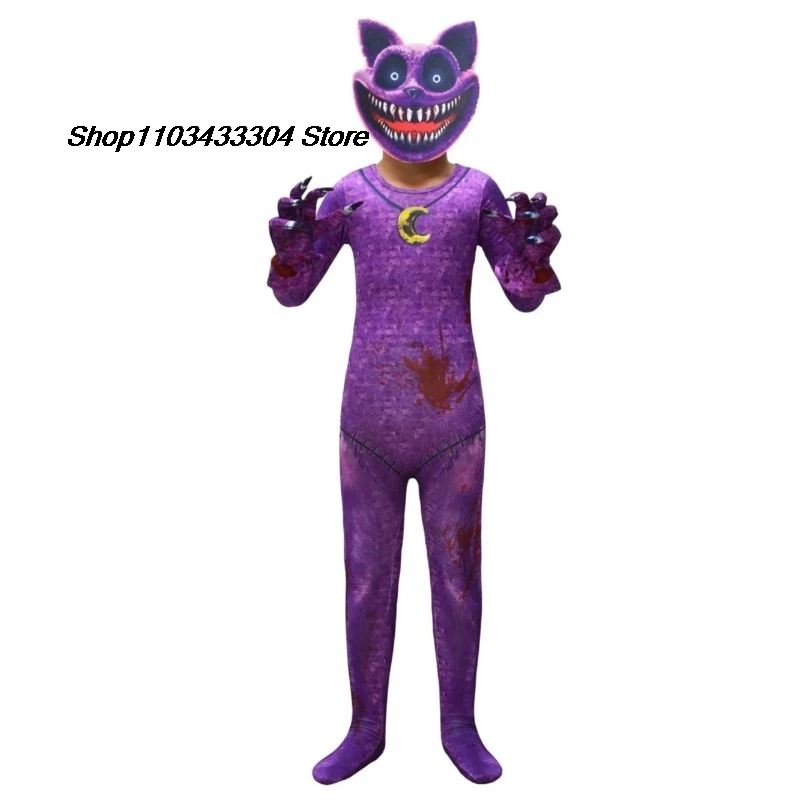 New Halloween Children Role-playing Catnap Smilings Critters Cat Cosplay Costume Catnap Jumpsuits with Mask Kids Horror Costumes