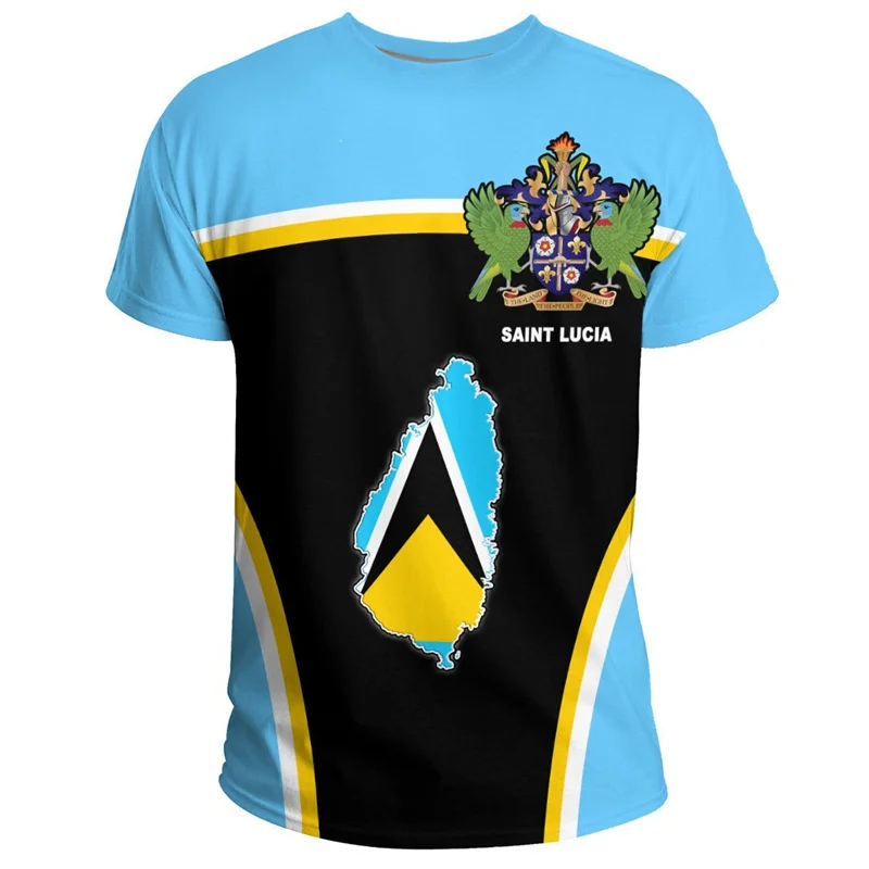 Fashion Saint Lucia Flag T-Shirt For Men Coat Of Arms 3D Printed T Shirt Round Neck Short Sleeves Casual Oversized Tee Shirts