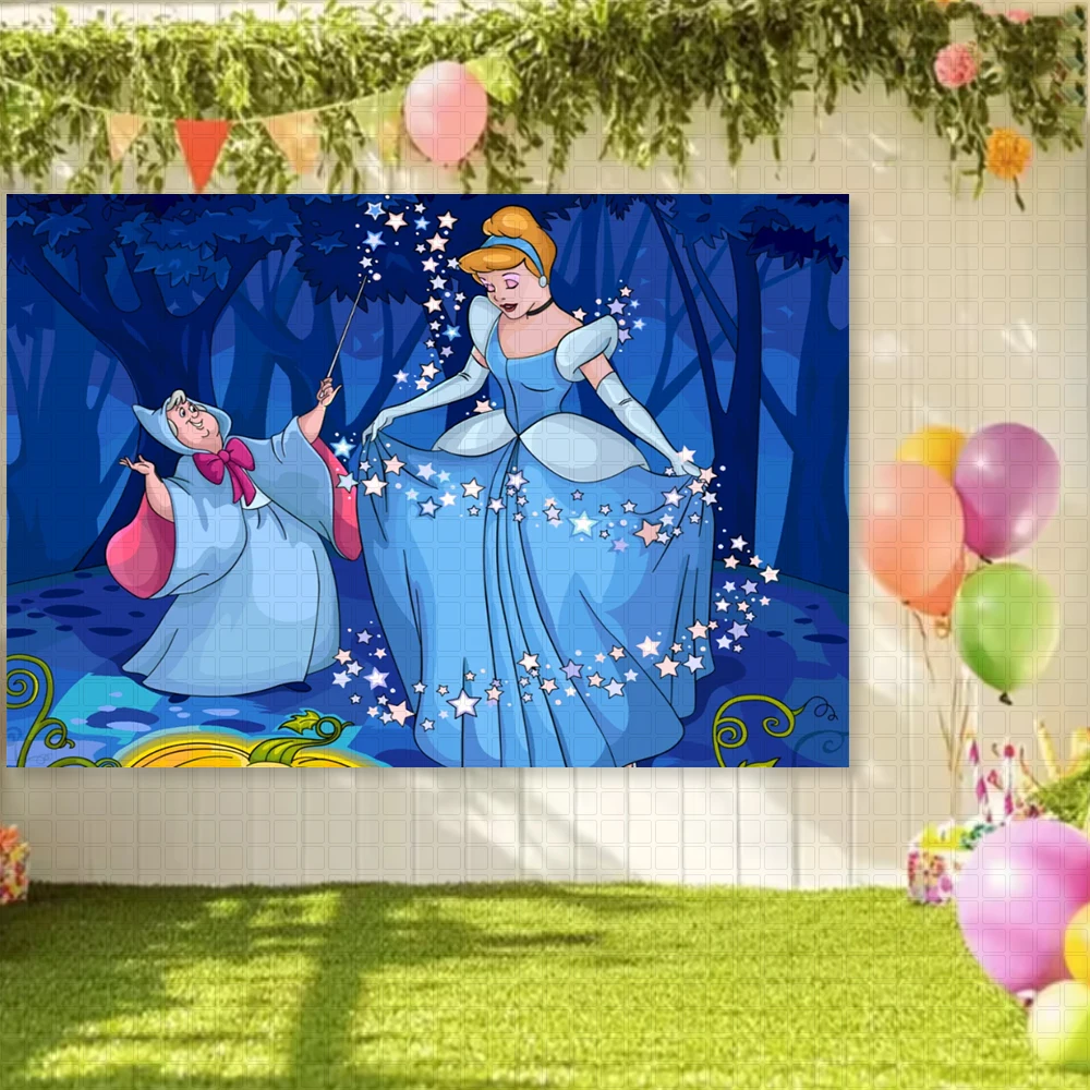 ديزني سندريلا قلعة الأميرة حفلة عيد ميلاد الديكور خلفية راية الفتيات التصوير خلفية الدعائم هدايا استحمام الطفل #6