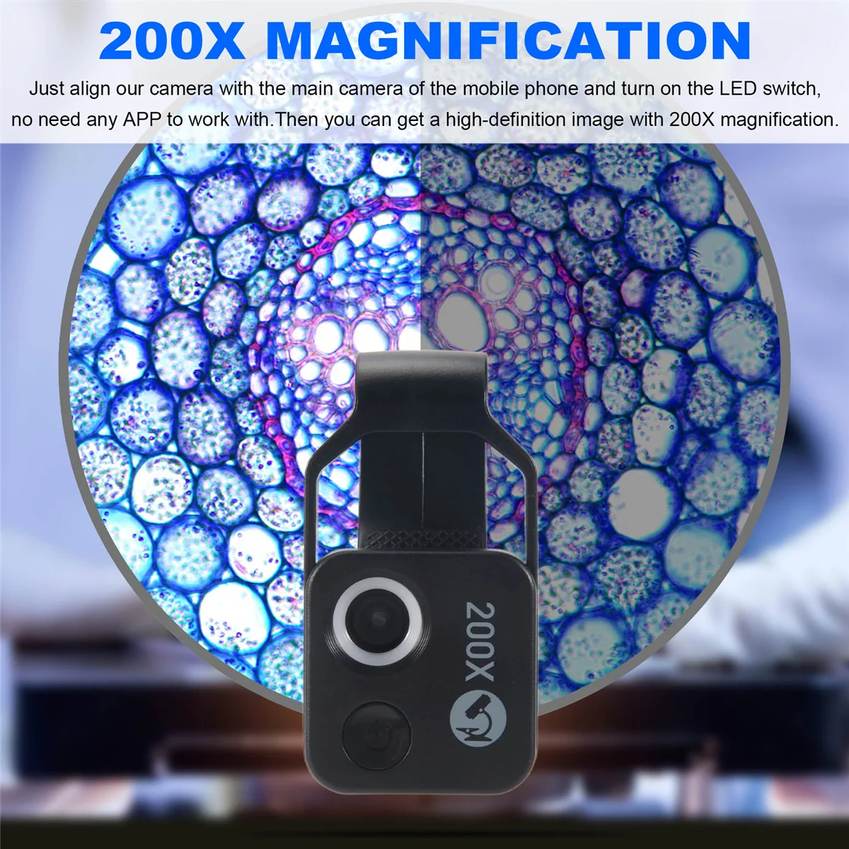 New 200X Cell Phone Microscope Accessory with Window Microscope, Portable Mini Digital Microscope with LED Light/Universal Clip