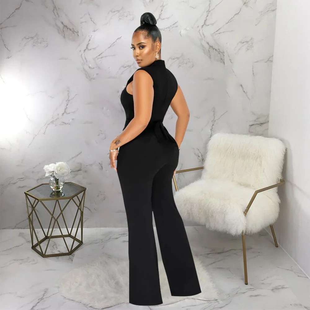 Solid Sleeveless Jumpsuit Women Summer Rompers Bodysuits O Neck High Waist Wide Leg Pant Jumpsuit Streetwear Overalls