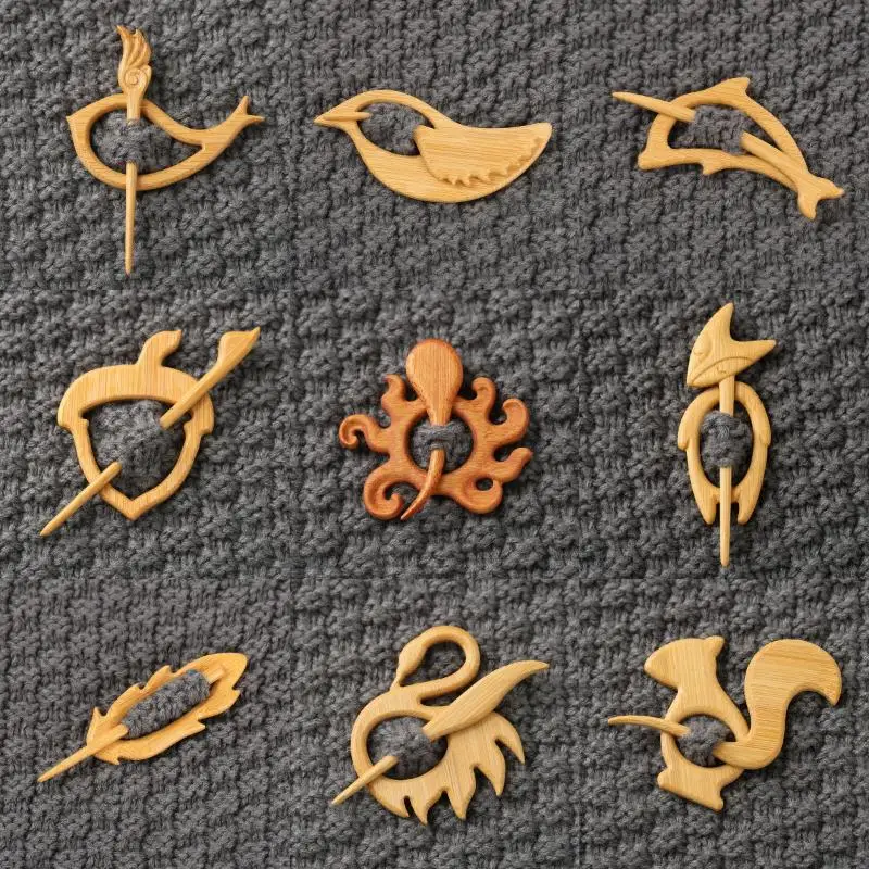 الرجعية مظلة الرقص أصبع بروش خشبي مابل ليف الأرنب الحيوان سترة دبوس شجرة عيد الميلاد الطيور كيتي وشاح مشبك فتاة #5