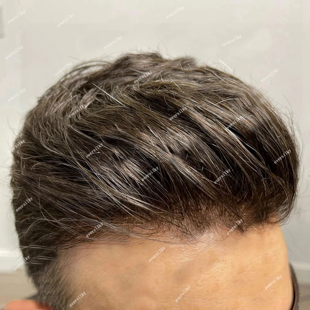 Tupé superduradero para hombres, pelucas masculinas delgadas, cabello humano, rayita Natural, micropiel, piel de Pu, prótesis capilar, gris, negro, 1B80, 1B65