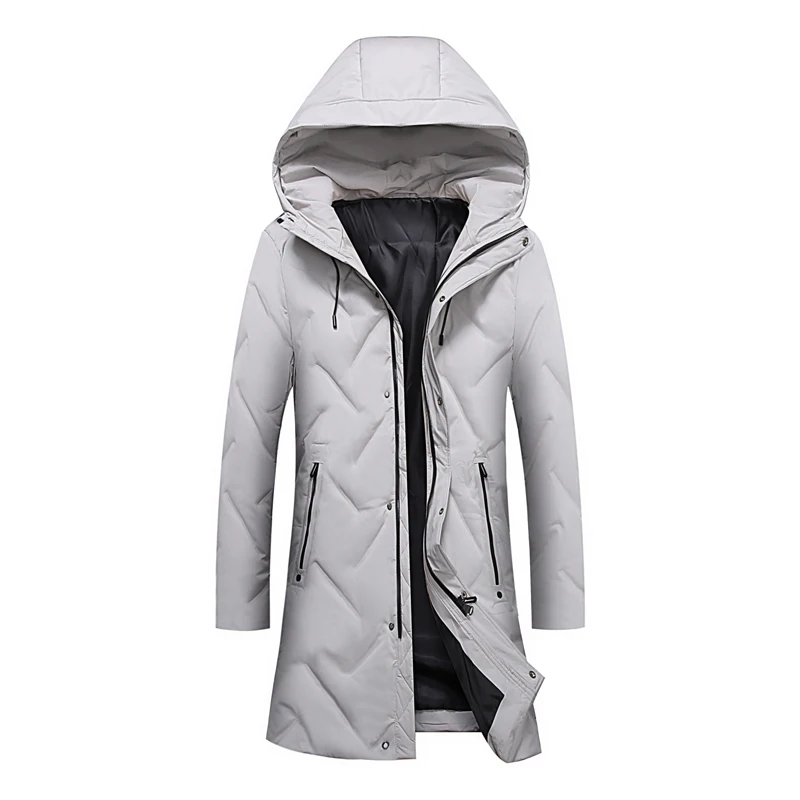 Casual 2024 Winter Men's Mid-Length Hooded Duck Down Jackets Outwear Windproof Warm Puffer Coats Solid Thick Down-Filled Garment
