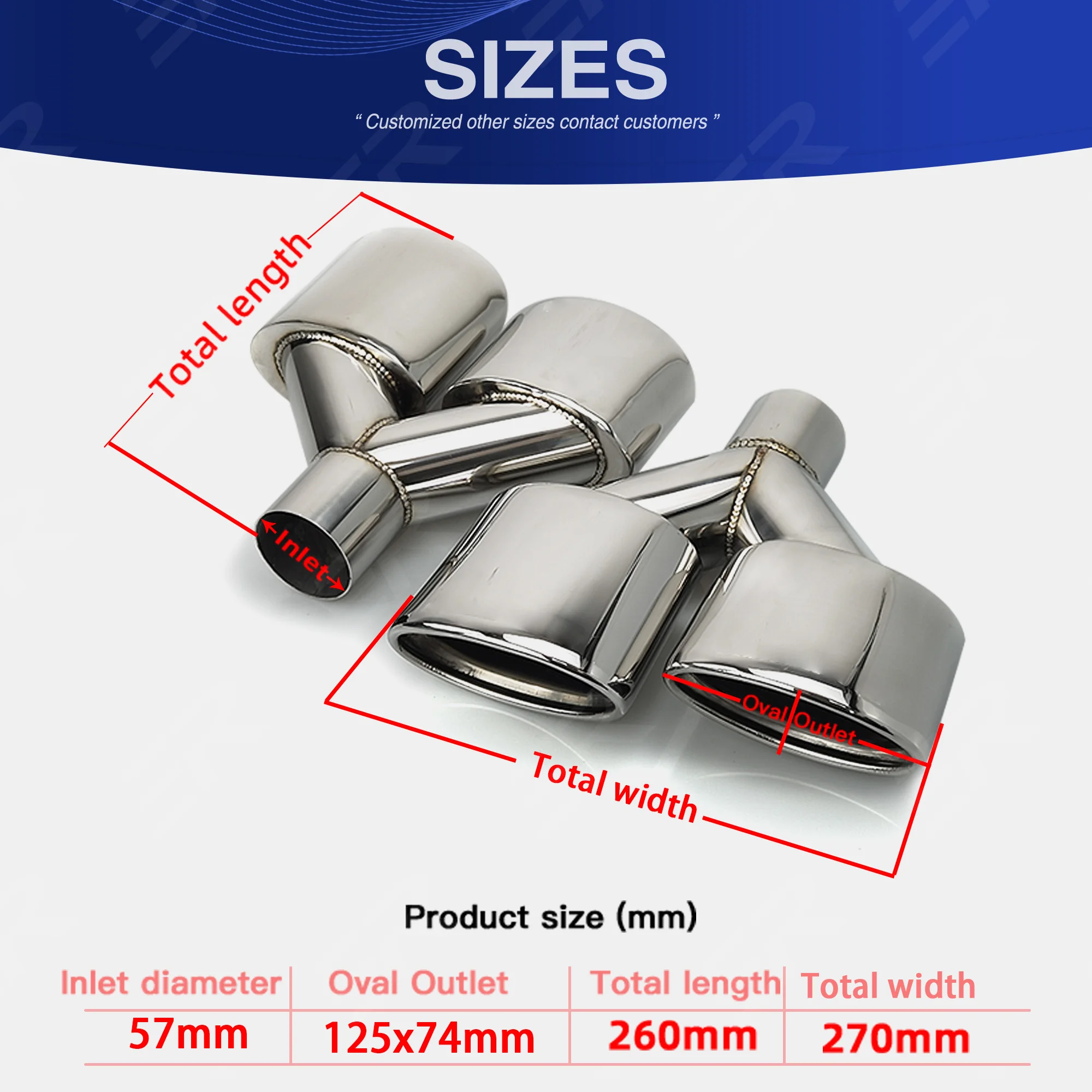 1Pc Y Type Double 304 Stainless Steel 125*74mm Car Accessories Muffler Exhaust Tip System Pipe For Modified Universal Nozzle