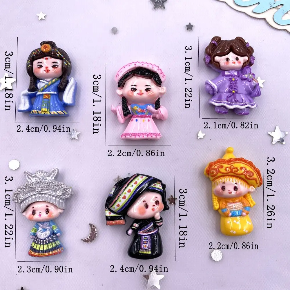 6/12PCS Painted Resin Kawaii Colorful Ethnic Minorities Princess Girl Flat back Stone Figurines Scrapbook DIY Crafts Accessories