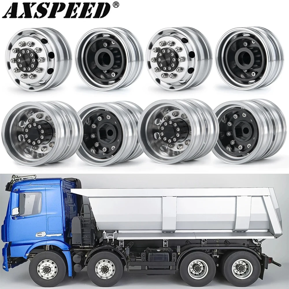 

AXSPEED 8PCS Aluminum Alloy Front Rear Wheels Hubs Rims Set for 1/14 Tamiya Truck 8x8 RC Trailer Tractor Car Upgrade Parts