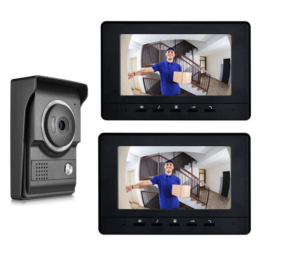 Wired Video Intercom System 7" Video Doorbell Door Phone System HD Camera Kits Support Unlock, Monitoring, Dual-Way Intercom