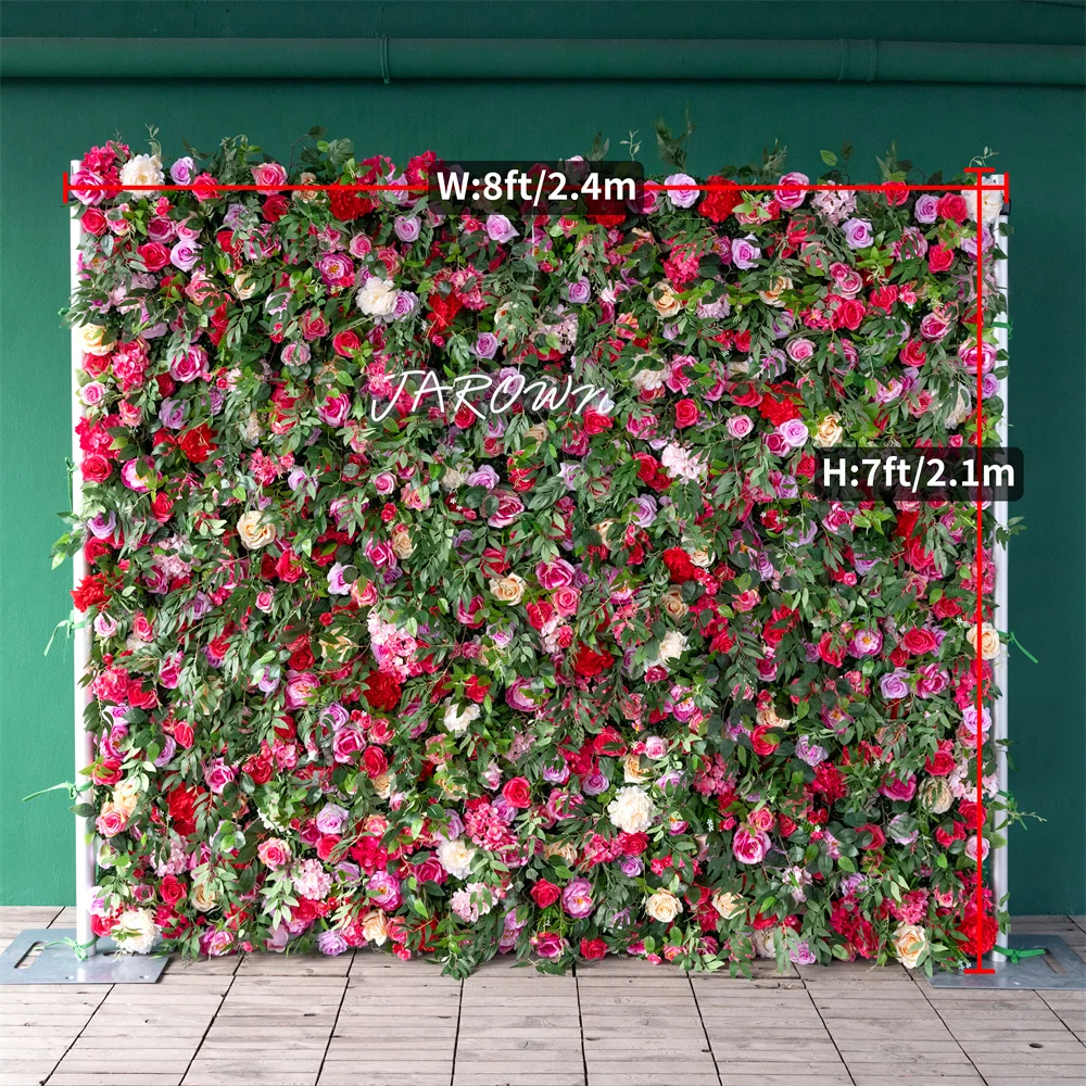 Artificial Flower Arrangement Wall Wedding Backdrop Decoration Rose Red Rose Green Leaf Flowers Decortions Marriage Event Party