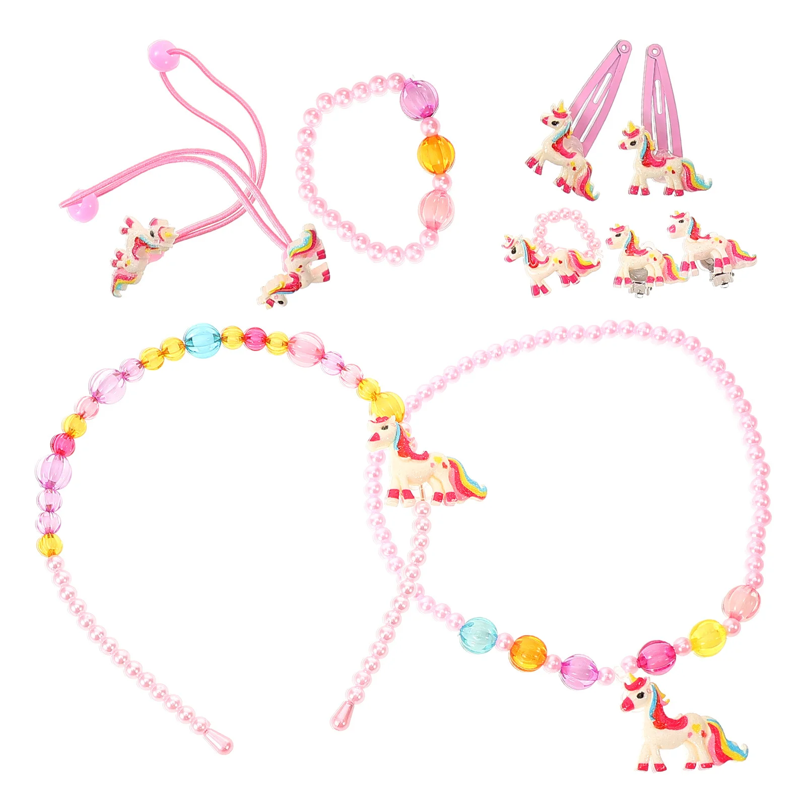 ชุดเครื่องประดับเด็ก 1 ชุด สร้อยคอ กำไล ต่างหู พลาสติก สำหรับเด็กผู้หญิงตัวเล็ก แฟชั่นสวยวิ้ง ของขวัญสำหรับเด็กผู้หญิง แต่งตัว