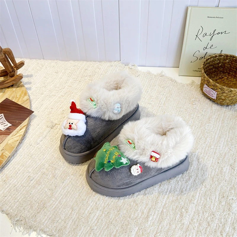 

2025 Winter Children Fashion Plush Boots Christmas Girls Warm Children's Open toed Home Fur Ankle Casual Comfortable Boots