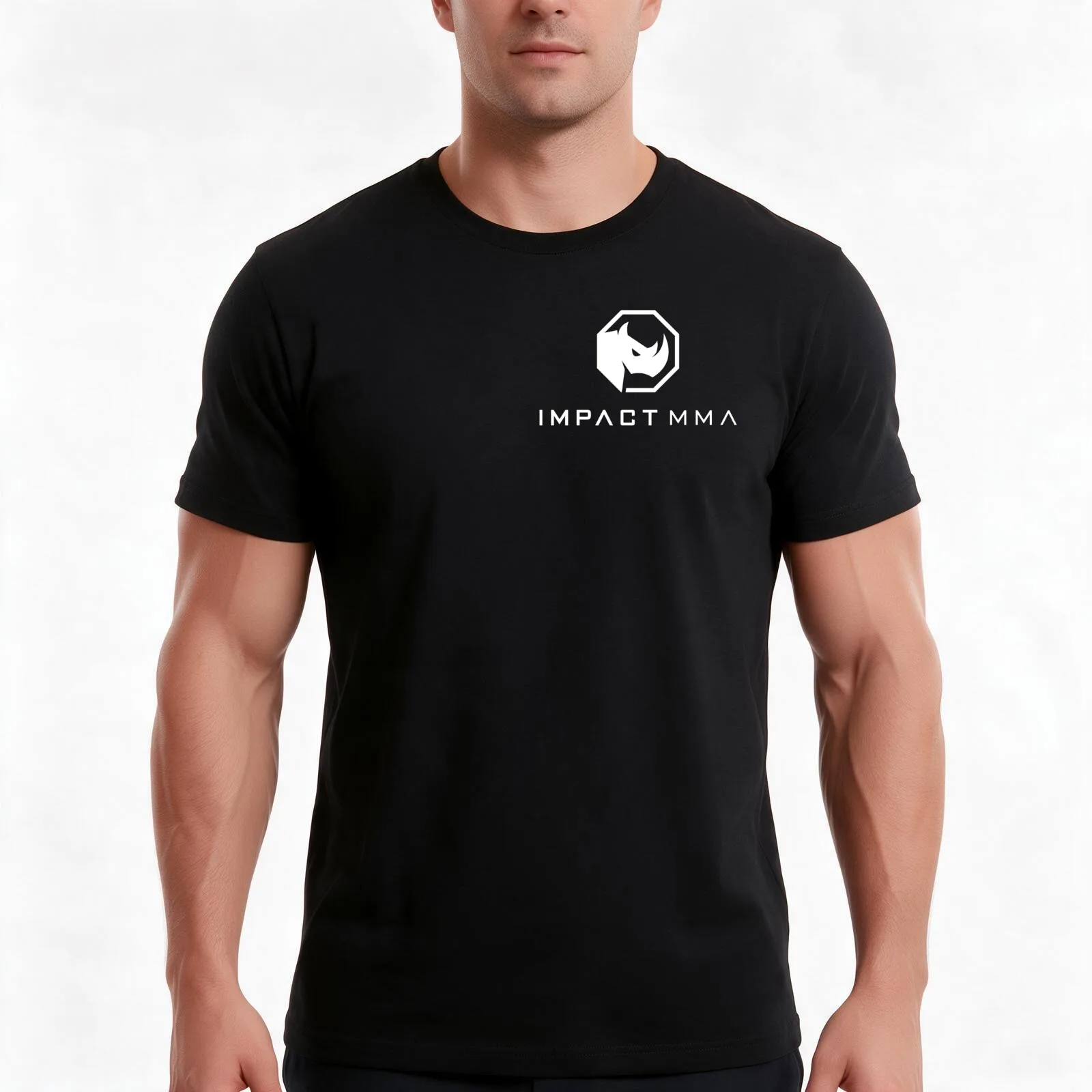 IMPACT MMA LOGO - SMALL WHITE T-Shirt, Summer Casual Cotton Tee, Oversized Streetwear Tops, Vintage Graphic Print, 100% Cotton