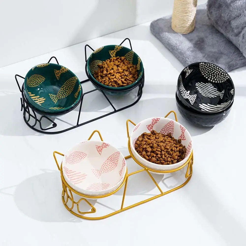 

Cat Feeder Drinker Oblique Mouth Puppy Kitten Elevated Water Feeder Container Pet Feeder Bowl Pet Supplies Cat Double Bowl