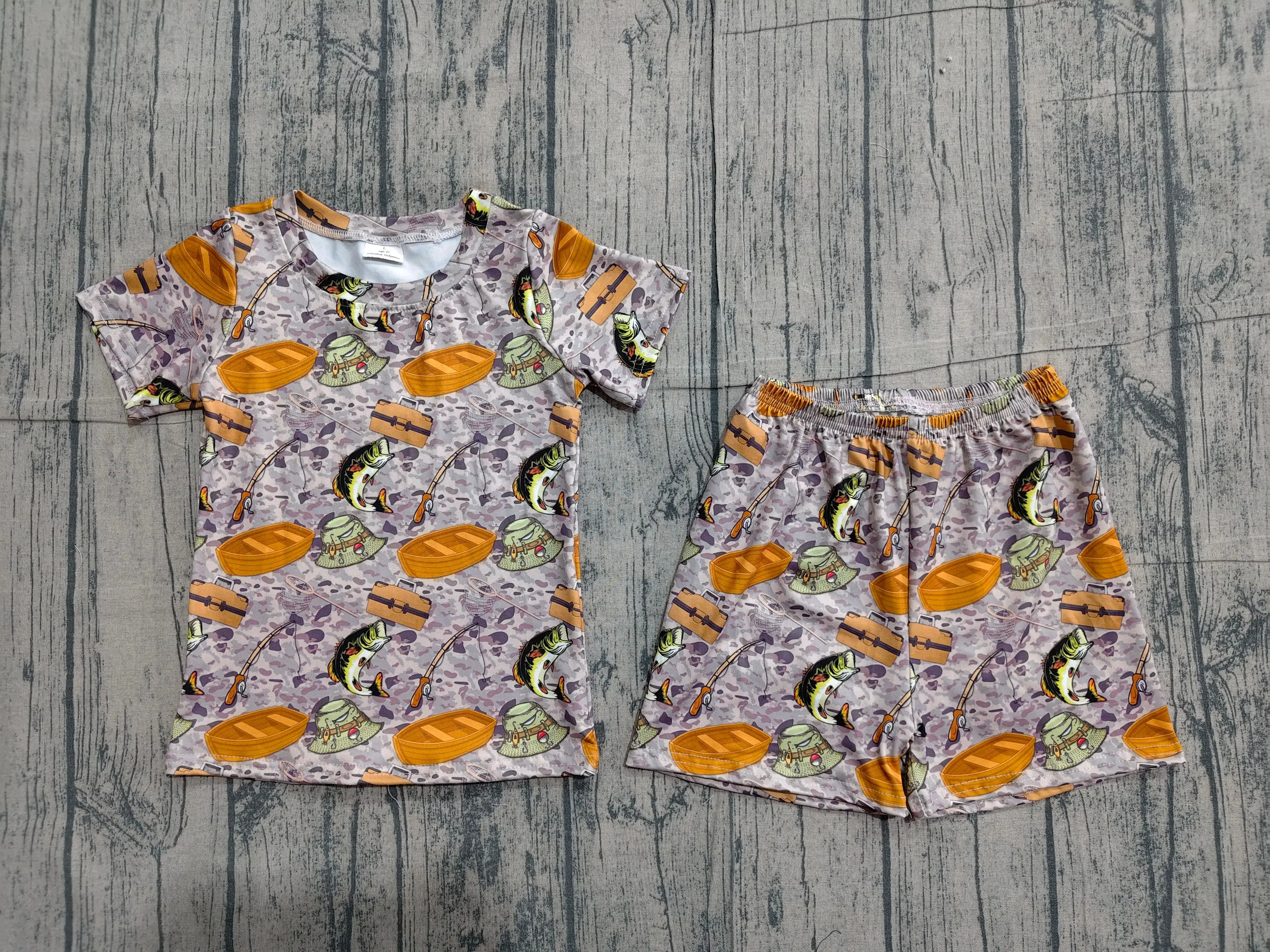 Wholesale Children Boys Short Sleeves Fish Shirt Camo Shorts Summer Set Toddler Pajamas Baby Boy Clothes Sleepwear Outfit