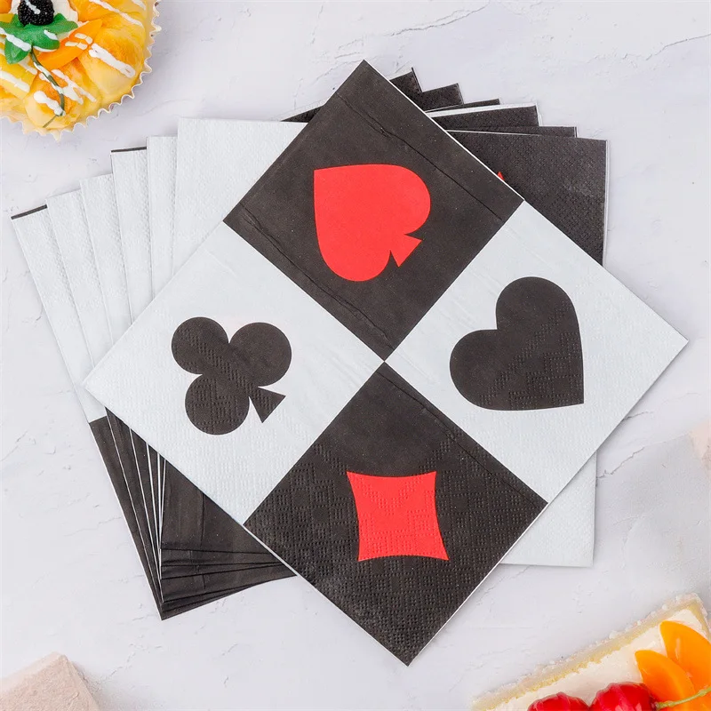 Poker bedruckte Servietten, schwarze und weiße herzförmige Muster, Einweg-Geschirr-Pads, Geburtstagsparty-Dekorationen, Partyzubehör
