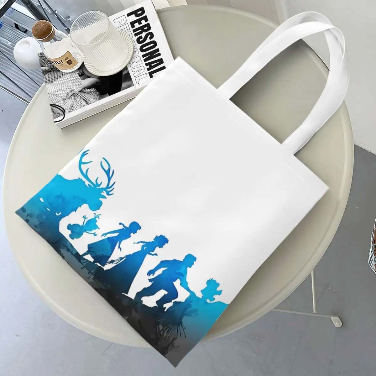 Frozen Elsa Trek Inspired Silhouette Canvas Tote Handbag Grocery Bags Large Capacity Shopping Bags for Women