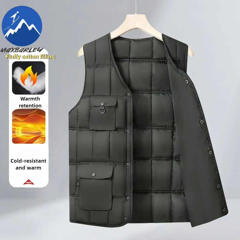 Maxbarley New Winter Padding Vest Man Street British Lightweight V-neck Men Cotton Padded Jacket Designer Sleeveless Parka Coat