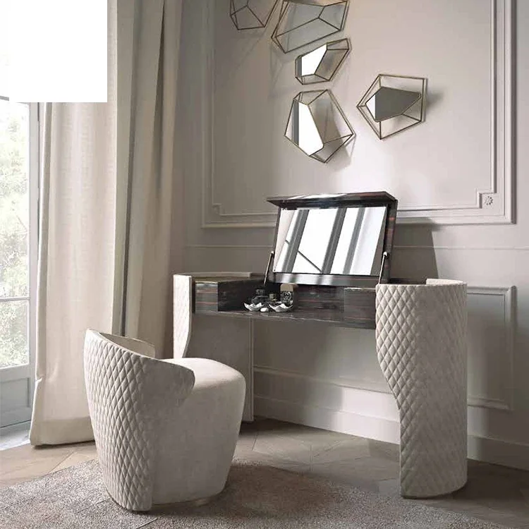 Kf Casa Makeup Mirrored Dresser Table White Luxury Leather Dressing Table With Hidden Mirror Antique Dressing Table