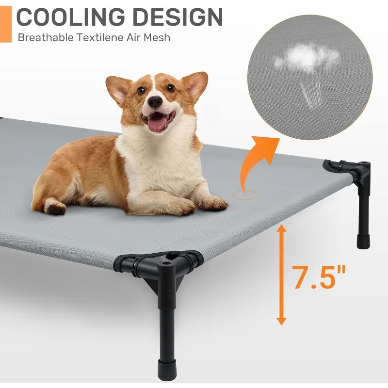 Elevated Dog Bed with Canopy, Outdoor Dog Cot with Removable Canopy Shade Tent, Portable Raised Pet Cot Cooling