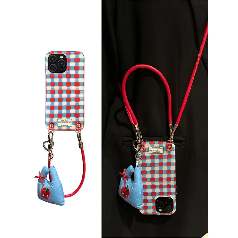 ins wind contrast color grid for iPhone17PROMAX oblique span mobile phone case new 16/15/14/13 niche